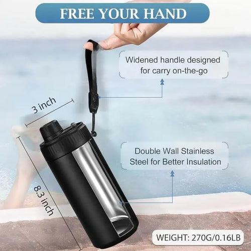 leak proof black insulated water bottle wide mouth lid design