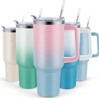40 oz Tumbler with Handle & Straw Lid – Pink Blue