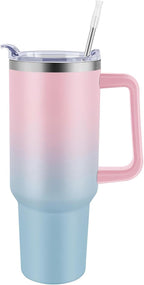 40 oz Tumbler with Handle & Straw Lid – Pink Blue
