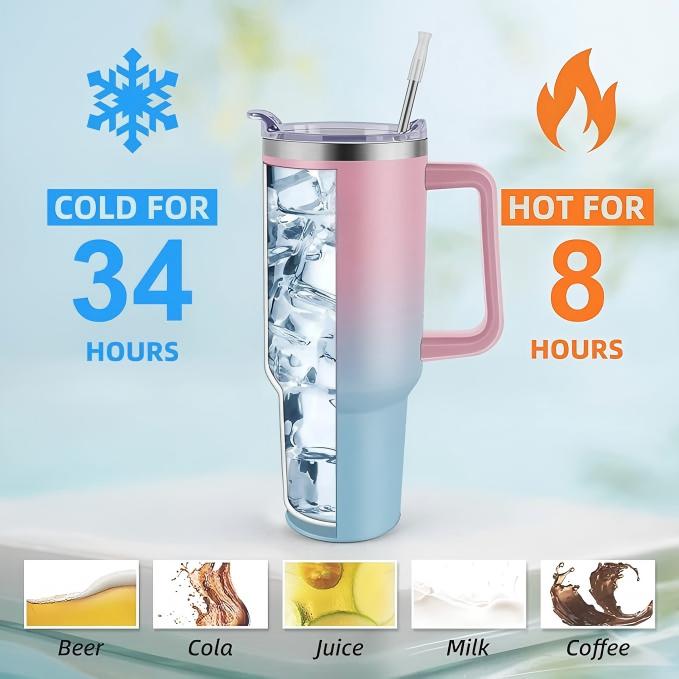 40 oz Tumbler with Handle & Straw Lid – Pink Blue