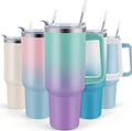 40 oz Tumbler with Handle & Straw Lid – Green Purple