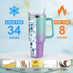 40 oz Tumbler with Handle & Straw Lid – Green Purple
