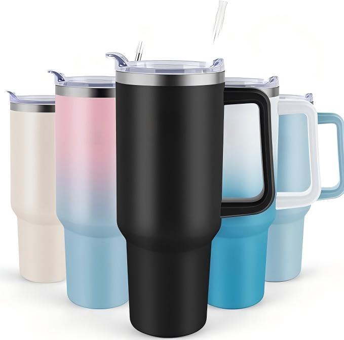 40 oz Tumbler with Handle & Straw Lid – Black