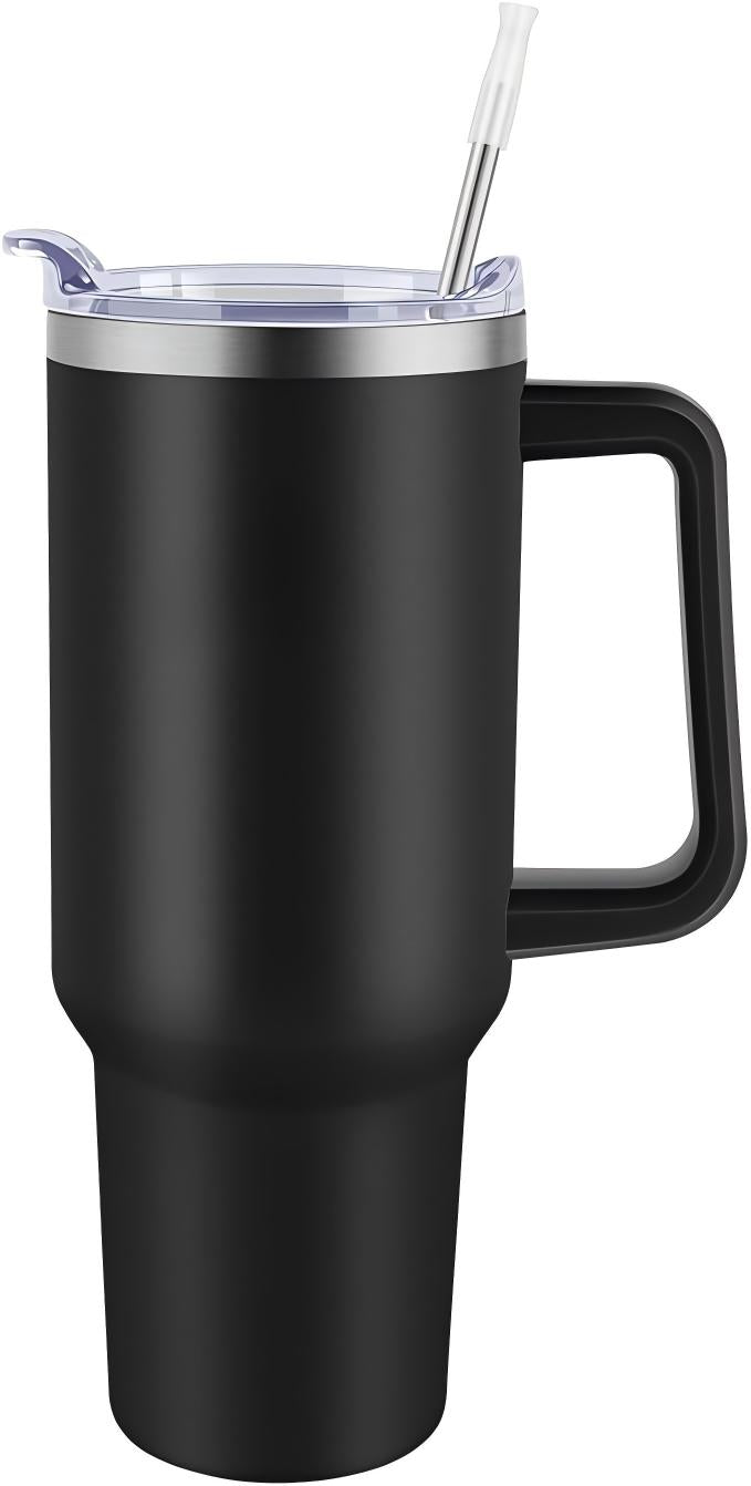 40 oz Tumbler with Handle & Straw Lid – Black