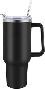 40 oz Tumbler with Handle & Straw Lid – Black