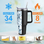 40 oz Tumbler with Handle & Straw Lid – Black