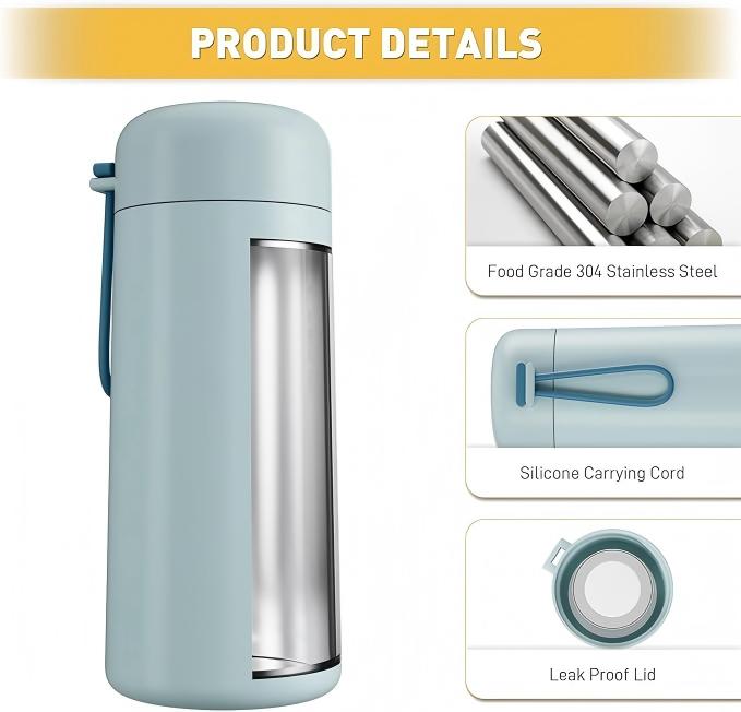 8 oz Insulated Water Bottle with Carry Handle – Grayish Blue