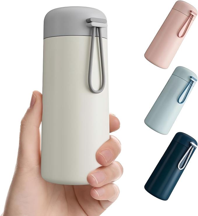 8 oz Insulated Water Bottle with Carry Handle – Beige