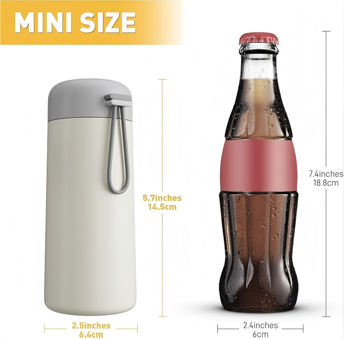 8 oz Insulated Water Bottle with Carry Handle – Beige