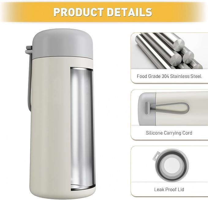 8 oz Insulated Water Bottle with Carry Handle – Beige