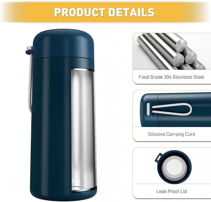 8 oz Insulated Water Bottle with Carry Handle – Dark Blue
