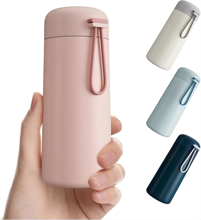 8 oz Insulated Water Bottle with Carry Handle – Pink