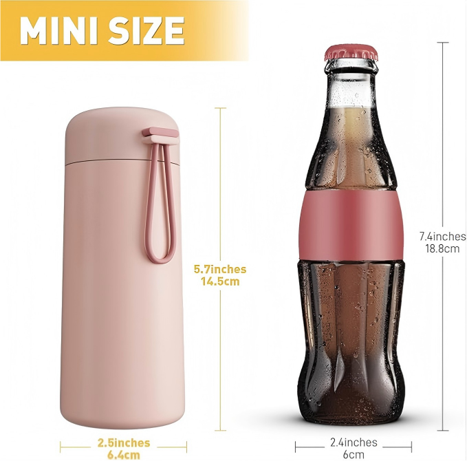 8 oz Insulated Water Bottle with Carry Handle – Pink