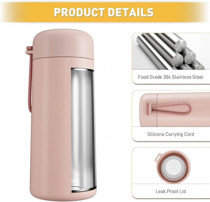 8 oz Insulated Water Bottle with Carry Handle – Pink